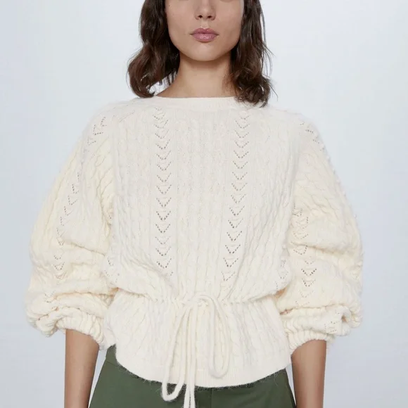 Zara Ivory Cable Knit Sweater - Picture 2 of 9